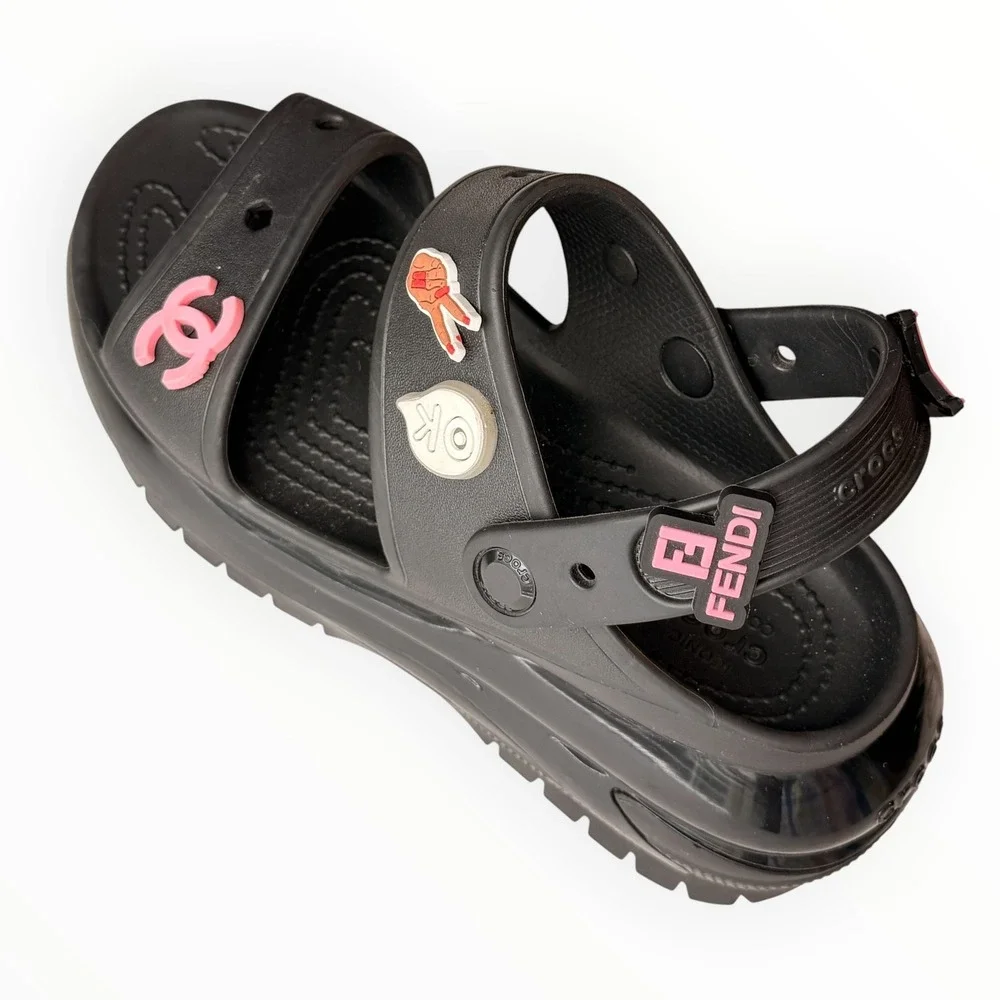 Crocs Mega Crush Sandals Black Platform Custom Designer Inspired Charms Womens 7